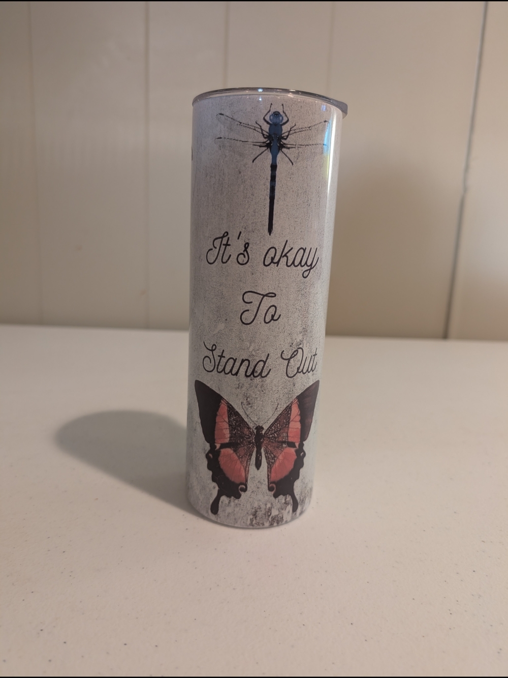 Motivational Butterfly Dragonfly Tumbler - Pink Accents